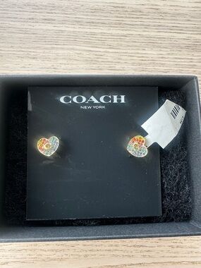 Coach Gold-Tone Heart Earrings with Rainbow Crystals